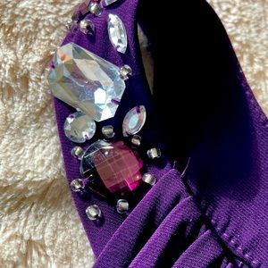 Royal purple jeweled dress. Flowing drape. Slight A line. Size M.
